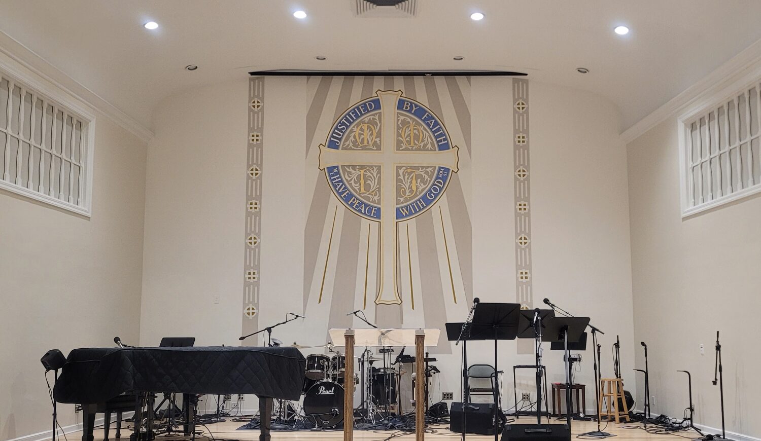 The cross mural with Romans 5:1